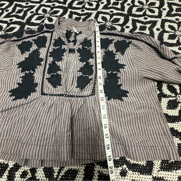 Free People Liya Embroidered top black floral detail deep v neck - Picture 12 of 14
